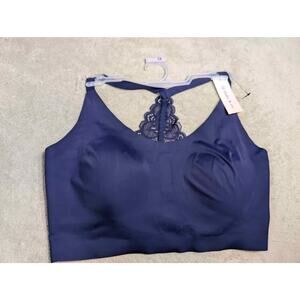 Blake & Co Womens Bonded Racerback Lace Bra Bralette 1X Dark Blue Pullover Pads